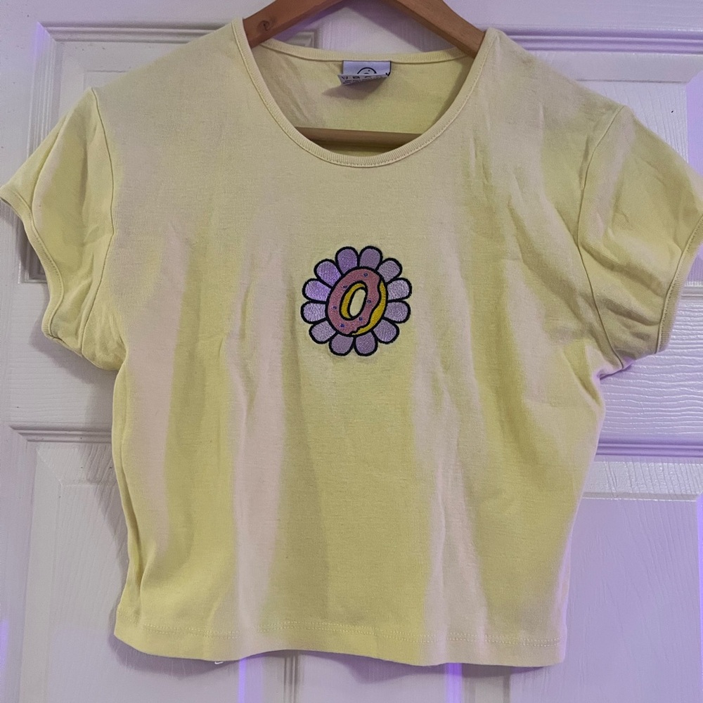 Odd Future Yellow Crop Top with Flower Design